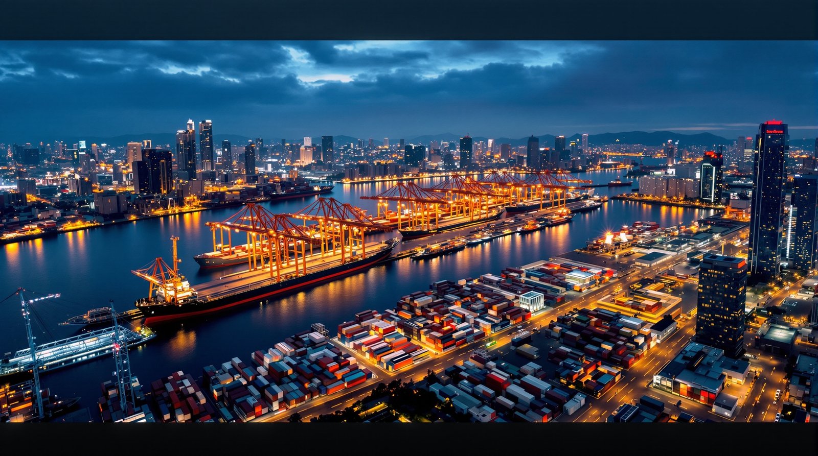 东莞城市天际线与国际集装箱港口